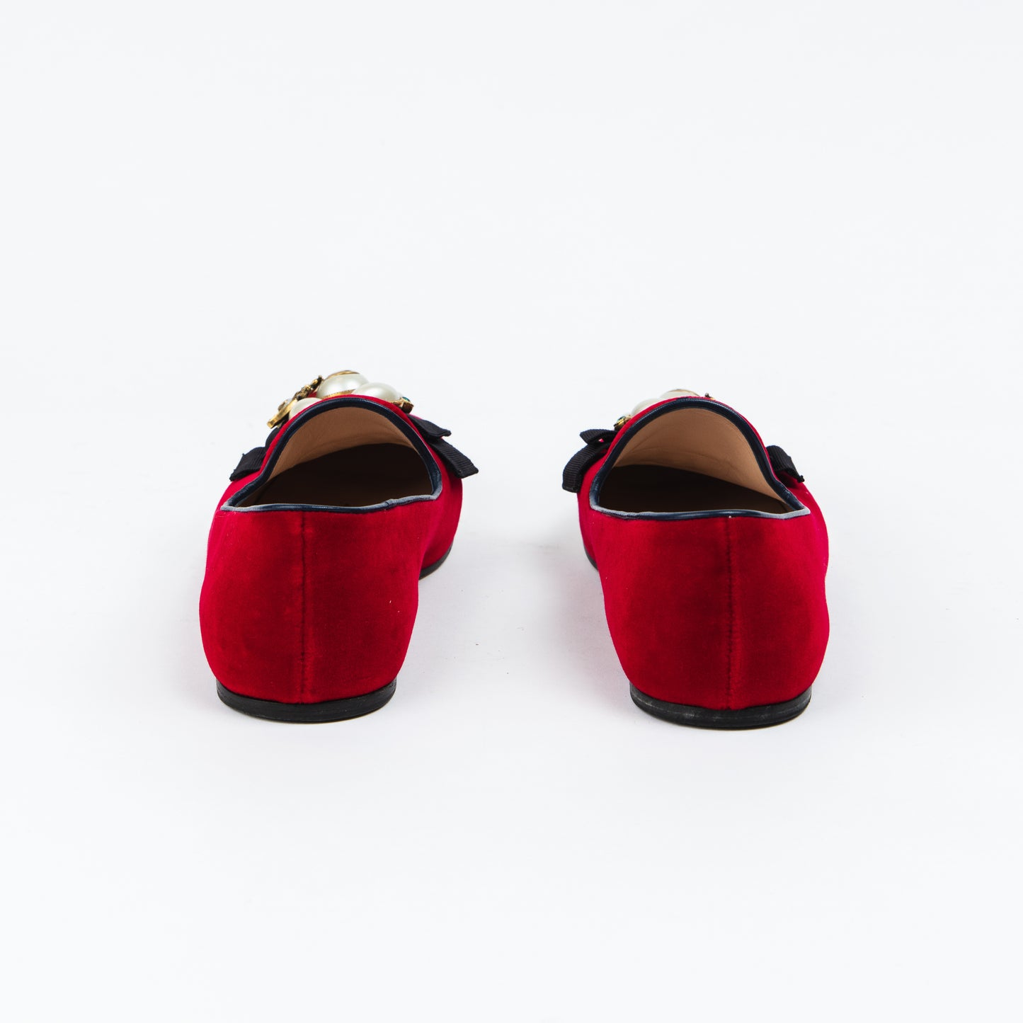Red Velvet Loafers with Pearls