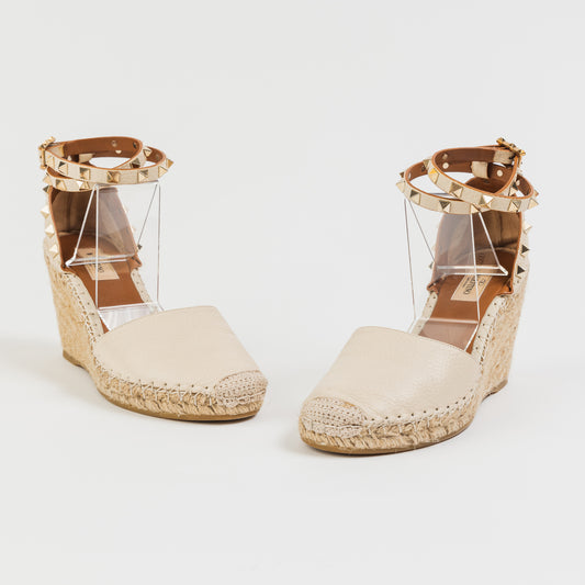 Calfskin Rockstud Ankle Wrap Espadrilles