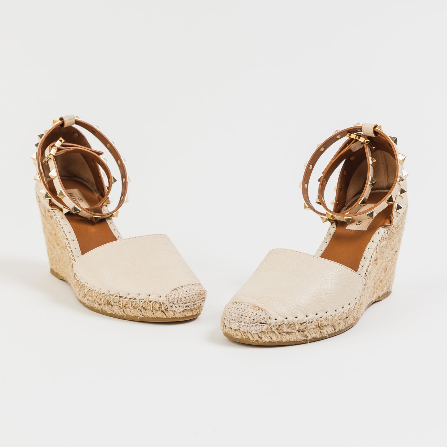 Calfskin Rockstud Ankle Wrap Espadrilles