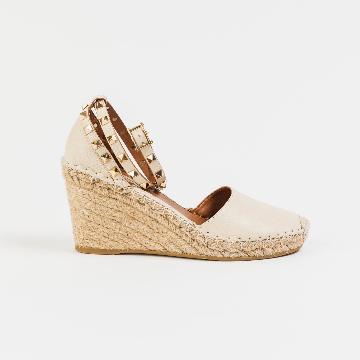 Calfskin Rockstud Ankle Wrap Espadrilles