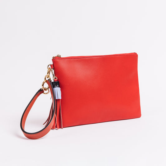 Red Smooth Leather Wristlet Pouch