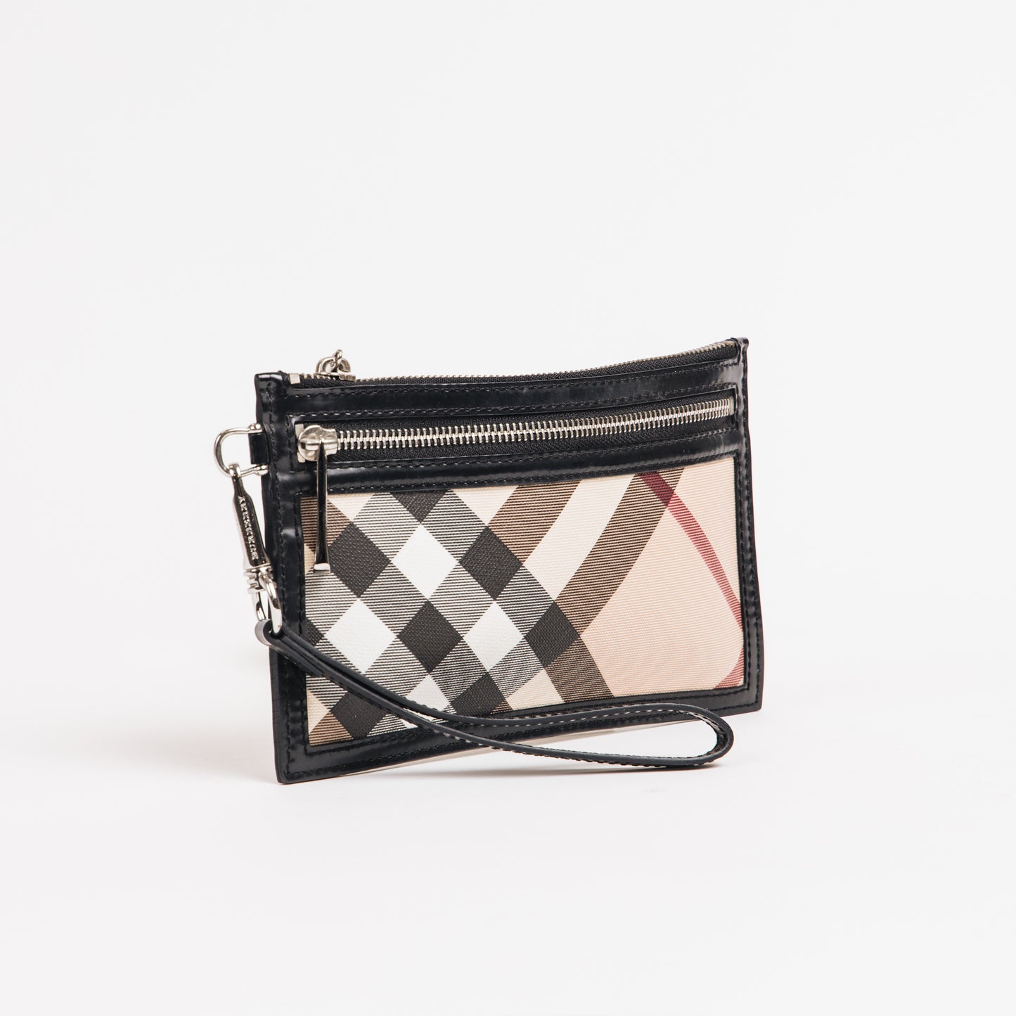 Nova Check Canvas and Patent Leather Wristlet