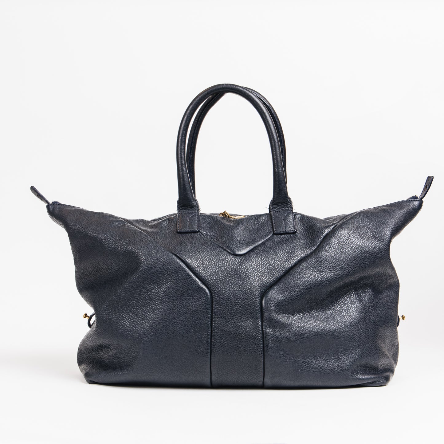 Saint Laurent Y Logo Leather Boston Bag in Navy