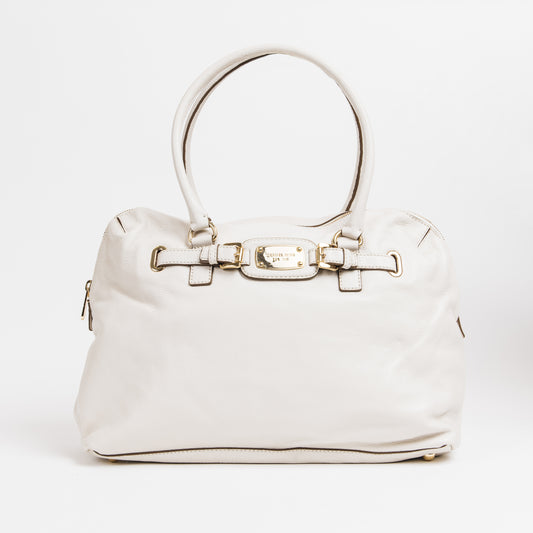 White Leather Top Handle Bag