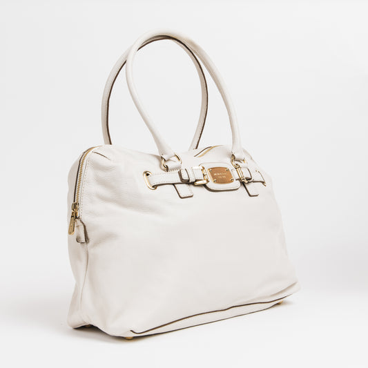 White Leather Top Handle Bag