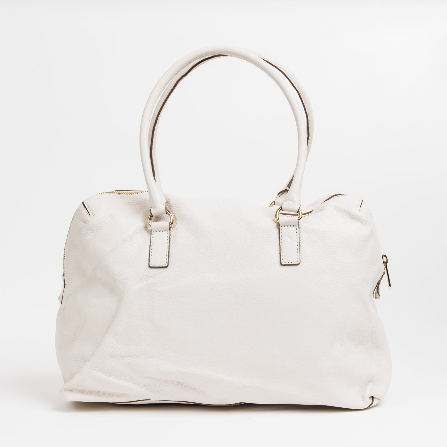 White Leather Top Handle Bag