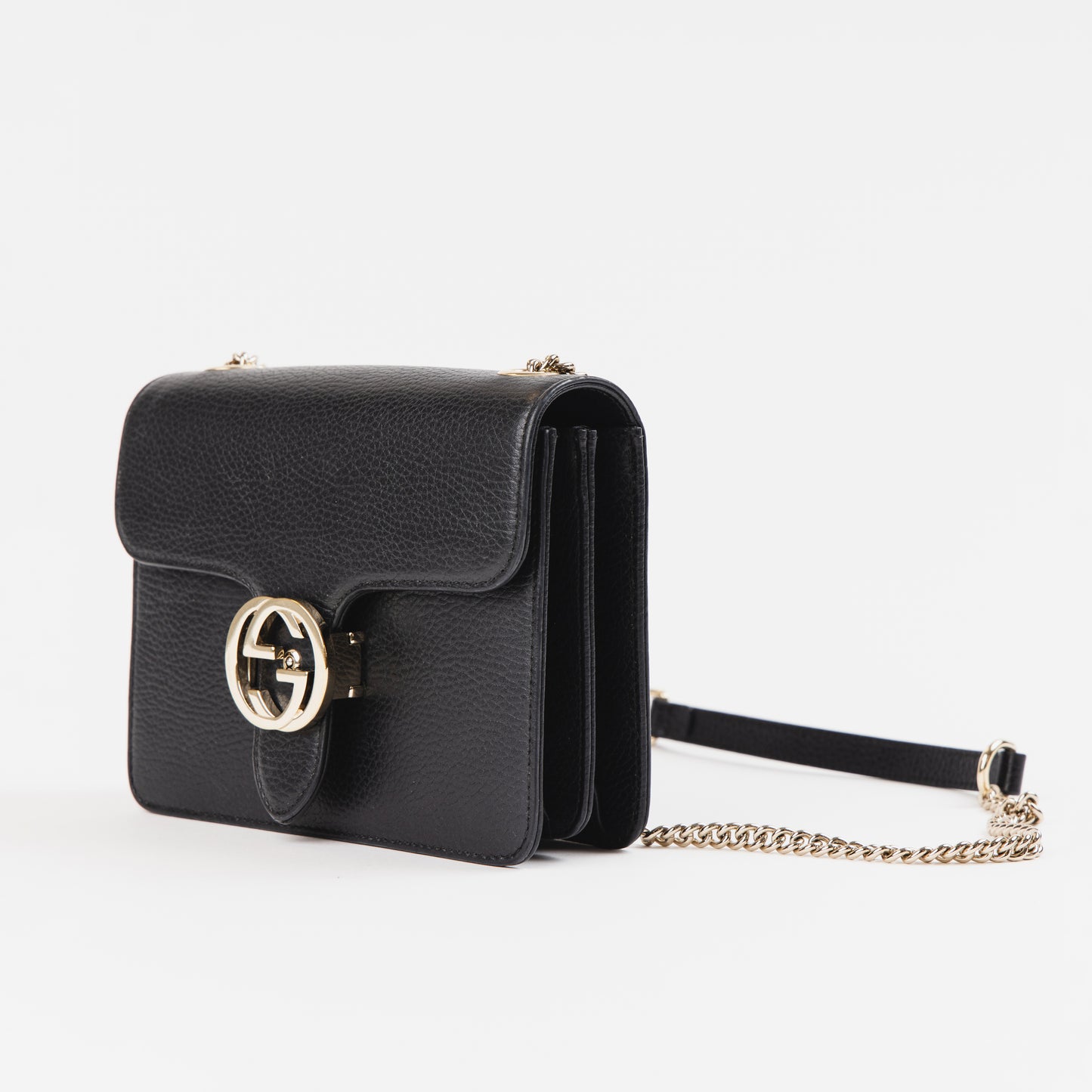 Black Interlocking G Leather & Chain Shoulder Bag