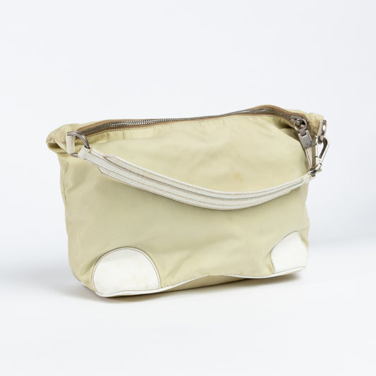 Beige and White Nylon Bag