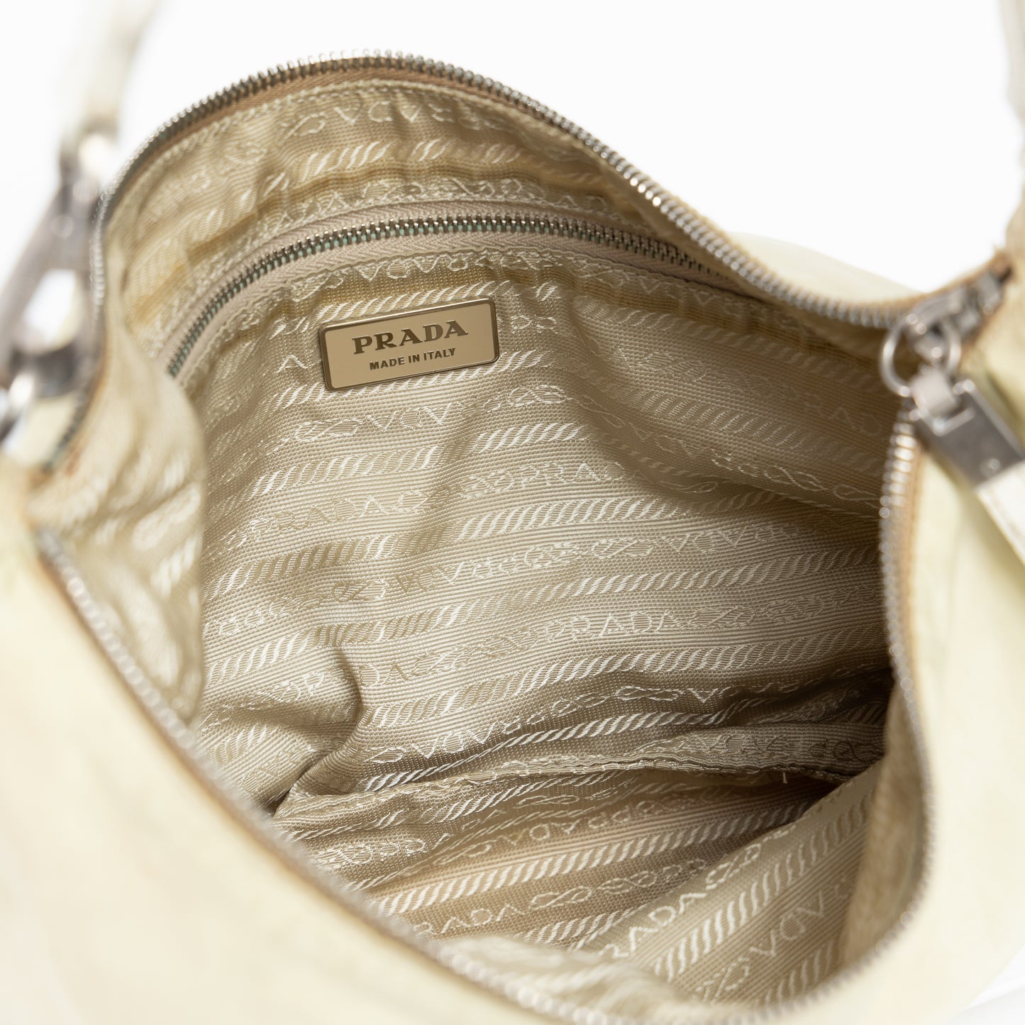 Beige and White Nylon Bag