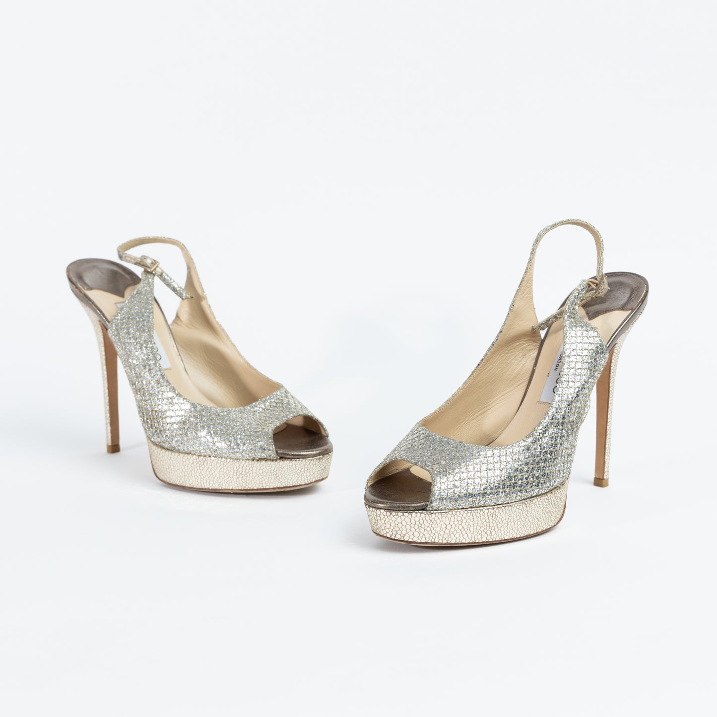 Silver Slingback Peep Toe Pumps