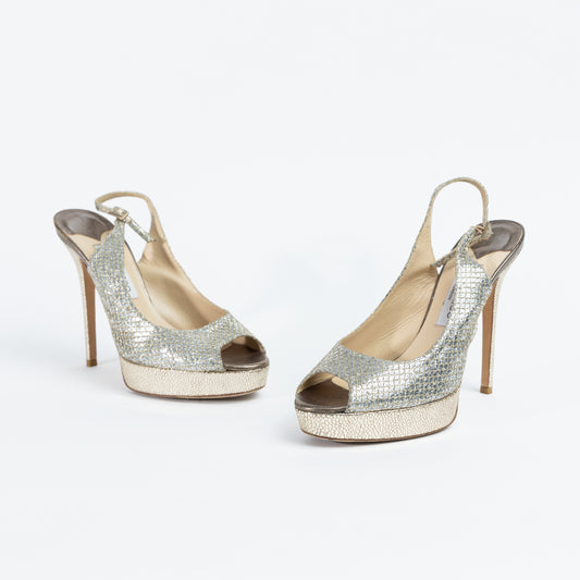 Silver Slingback Peep Toe Pumps