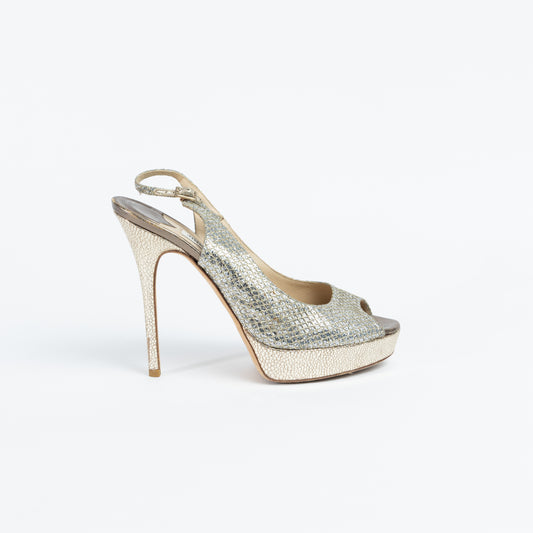 Silver Slingback Peep Toe Pumps