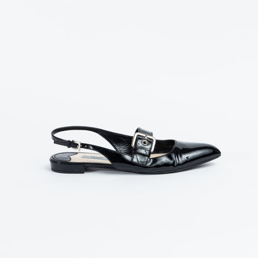 Black Patent Leather Slingback Flats