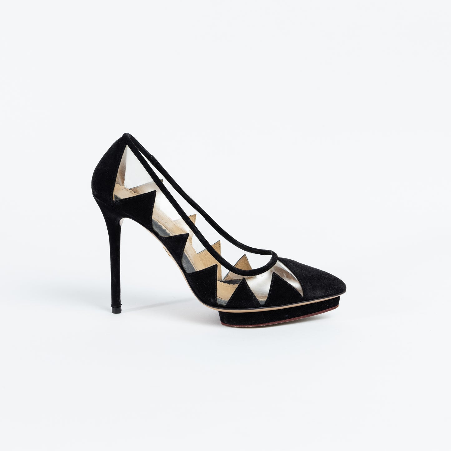 Black Satin and Transparent Plastic Platform Pumps