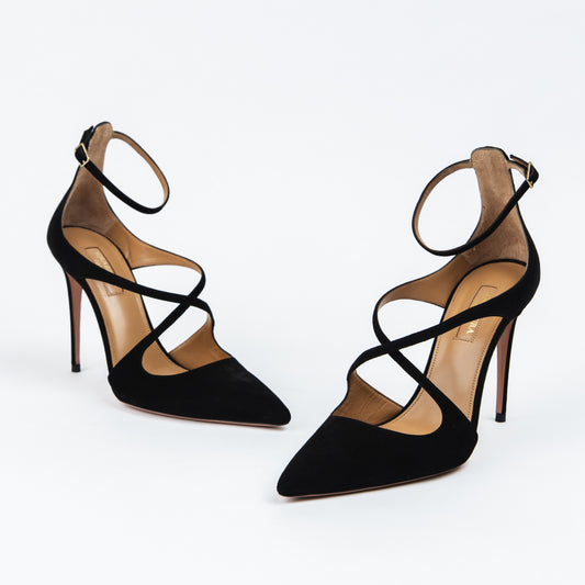 Suede Pointed Toe Ankle Strap Pumps