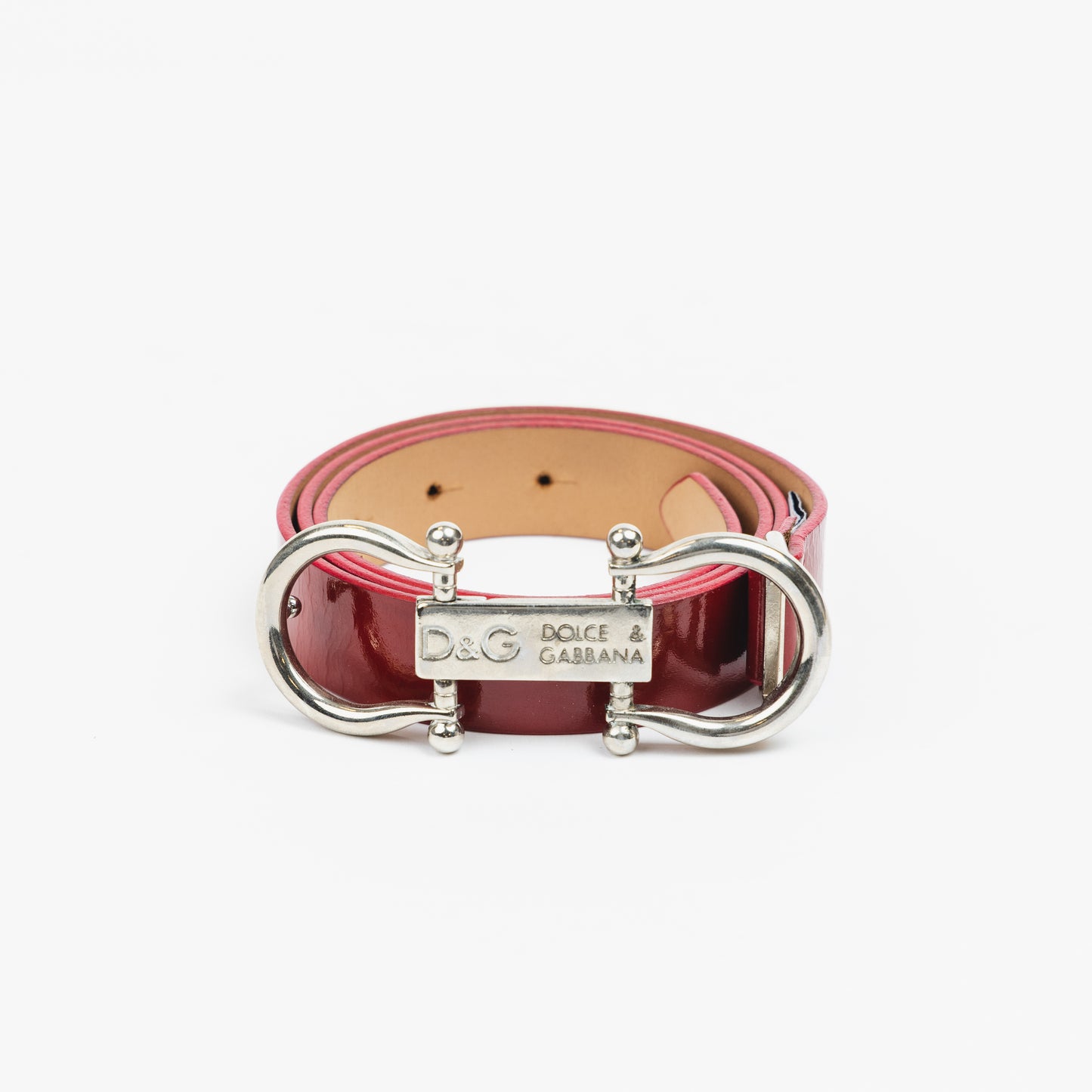 Red Shiny Belt with Silver Buckle