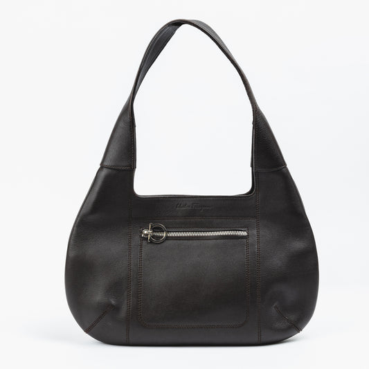 Dark Brown Leather Hobo Bag