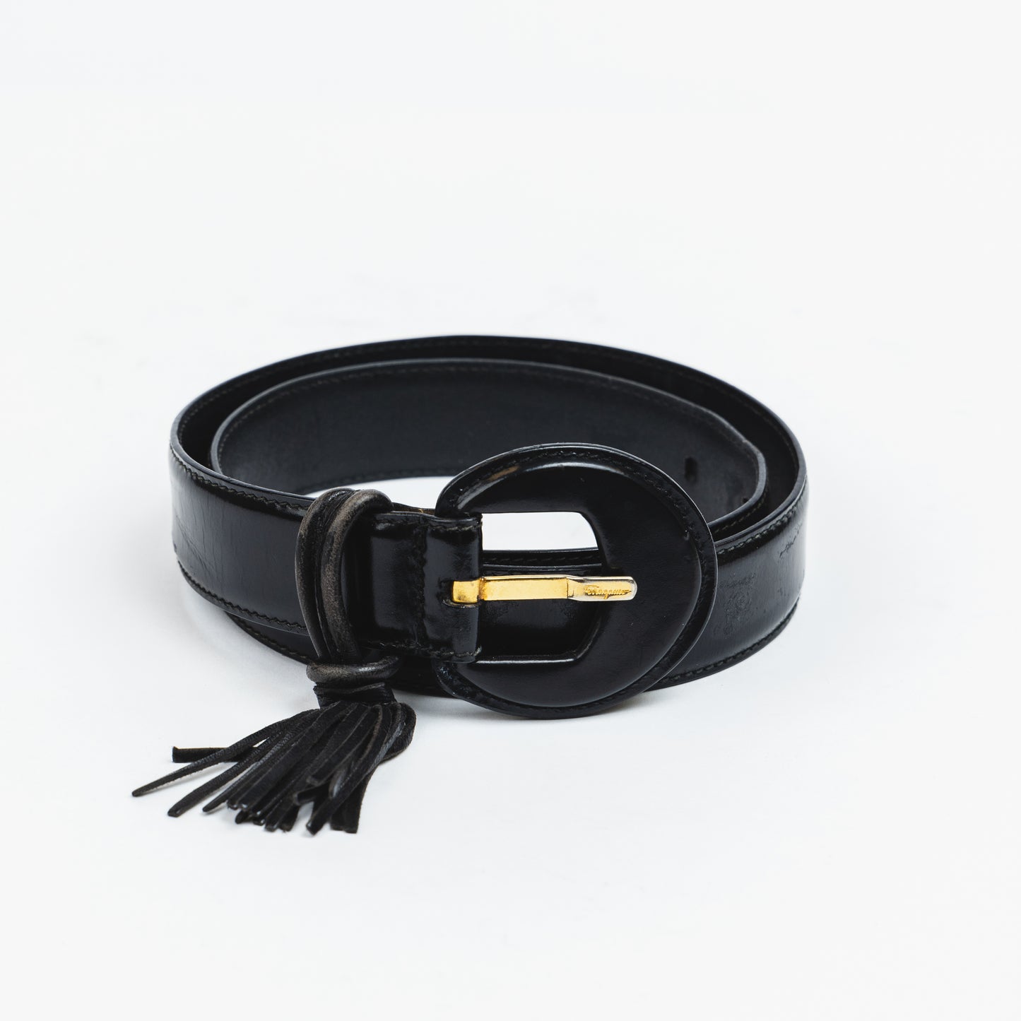 Black Leather Belt with Fringe Detail