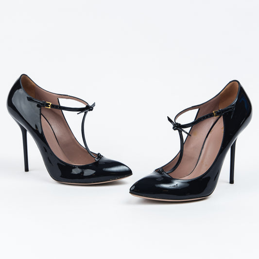 Patent Leather T Strap Pumps