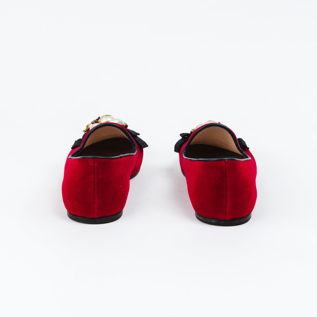 Red Velvet Loafers with Pearls