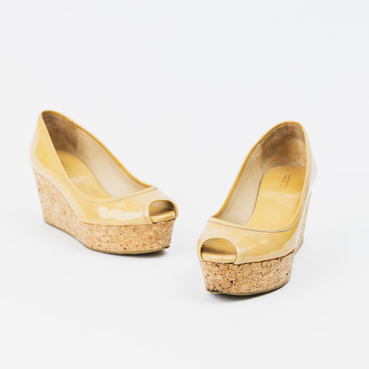 Patent Leather Beige Wedges