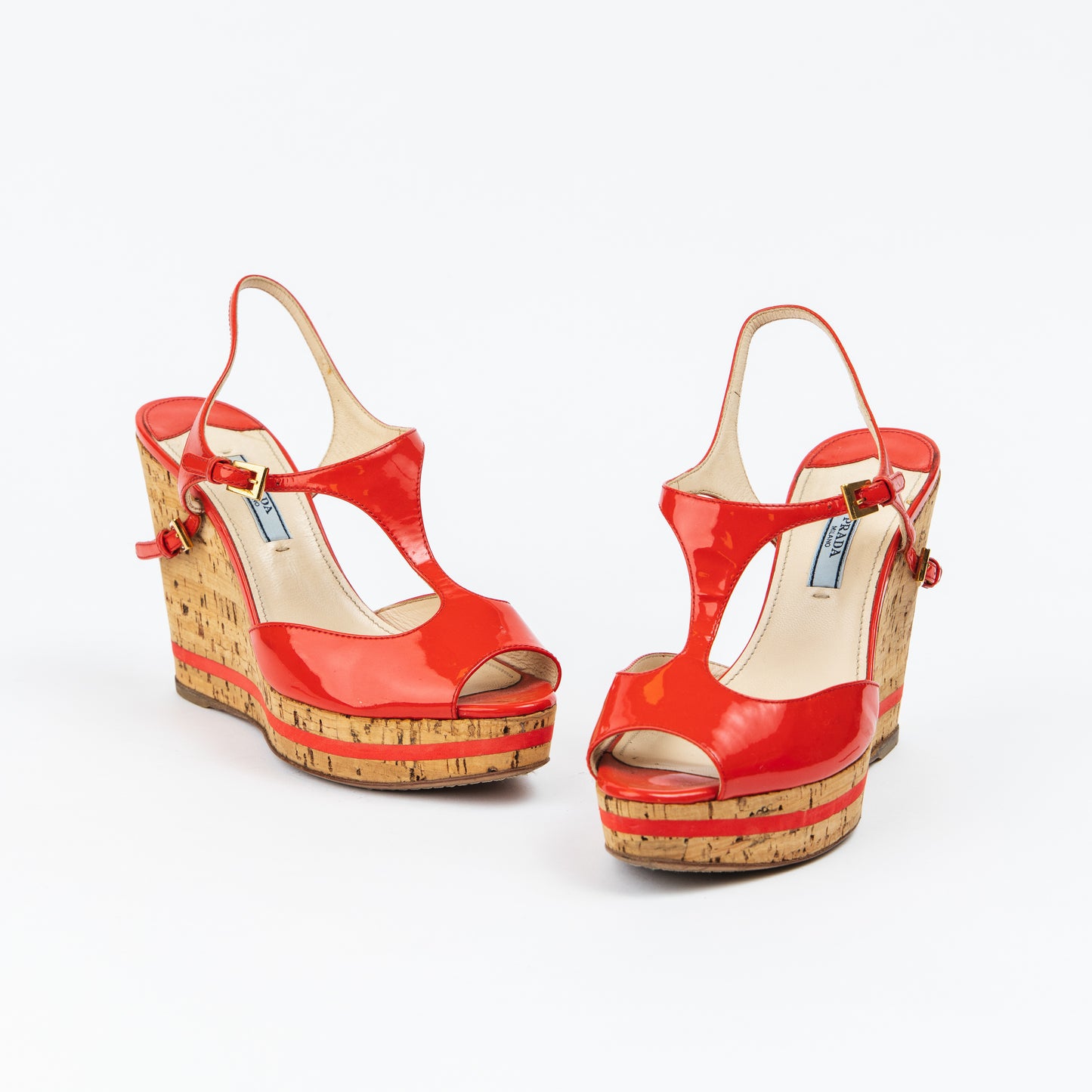 Orange Patent Leather Wedges