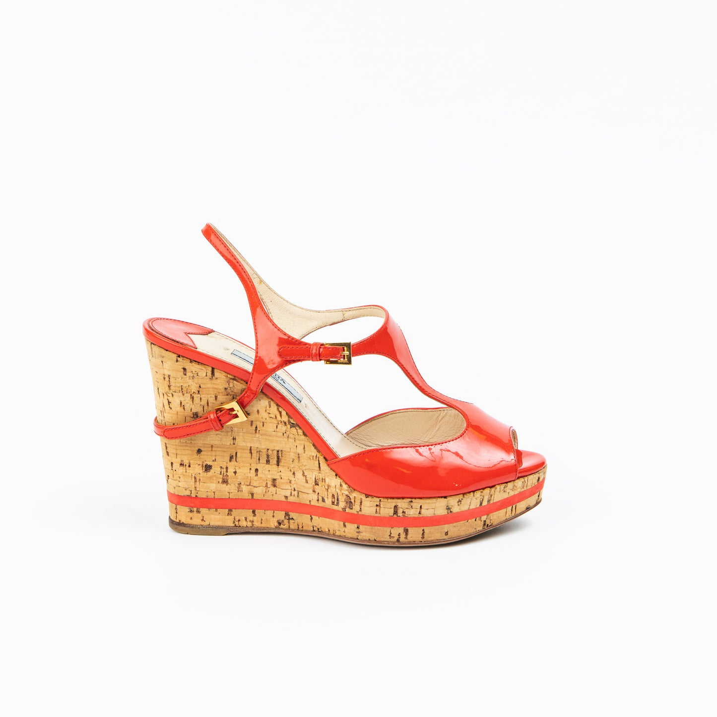 Orange Patent Leather Wedges