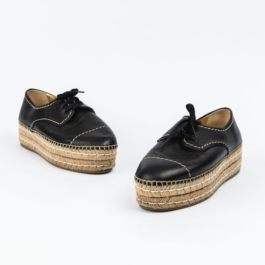 Black Leather Espadrille Sneakers