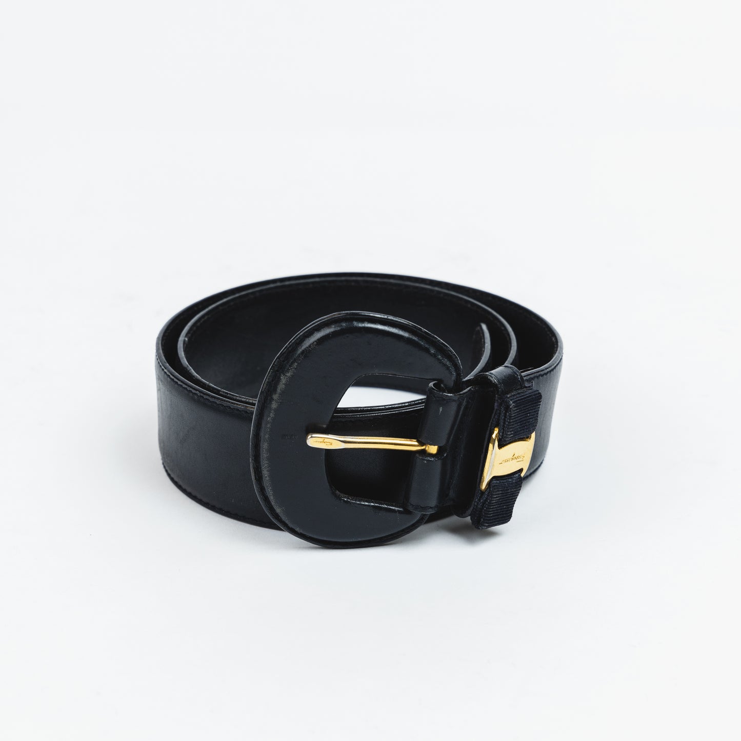 Black Leather Belt with Bow Detail