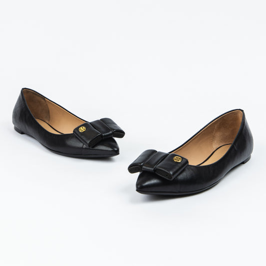 Black Leather Flats with Bow