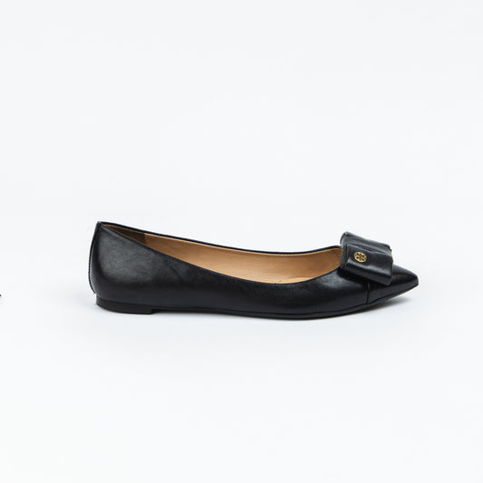 Black Leather Flats with Bow