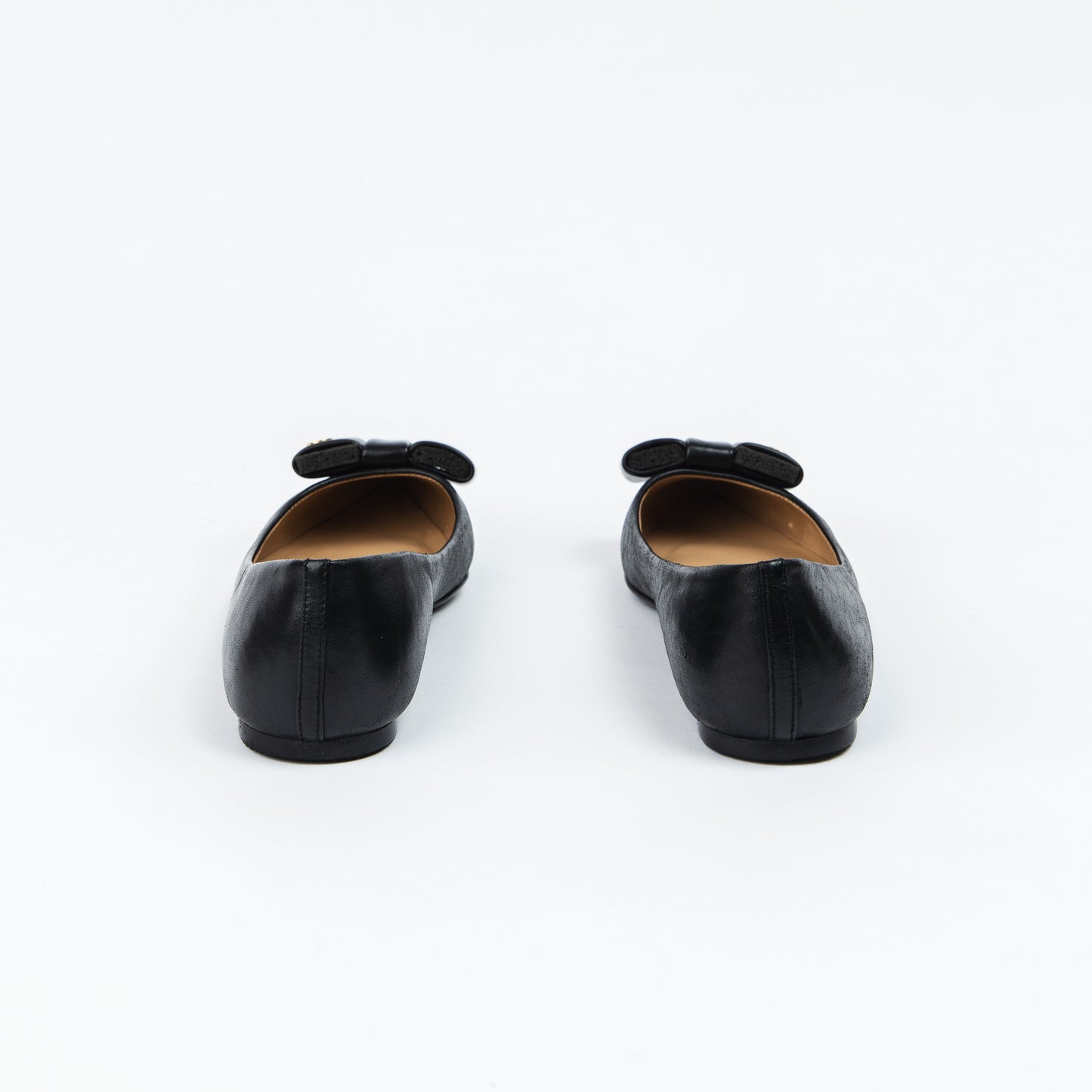 Black Leather Flats with Bow