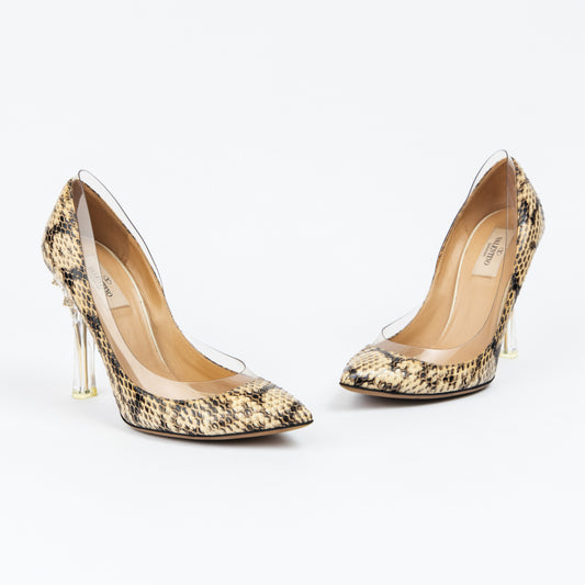 Snake Skin Leather Pumps with Studs on back