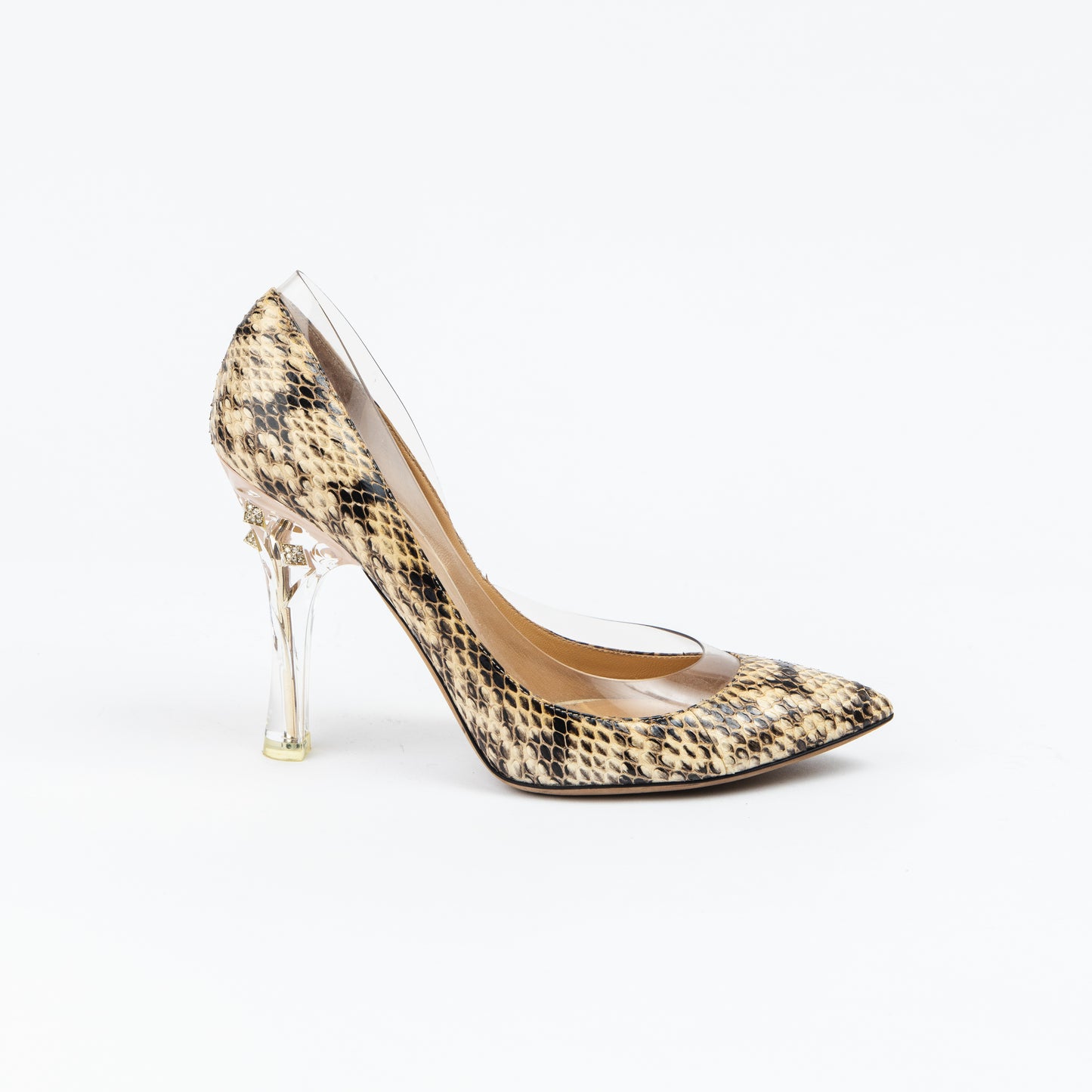 Snake Skin Leather Pumps with Studs on back