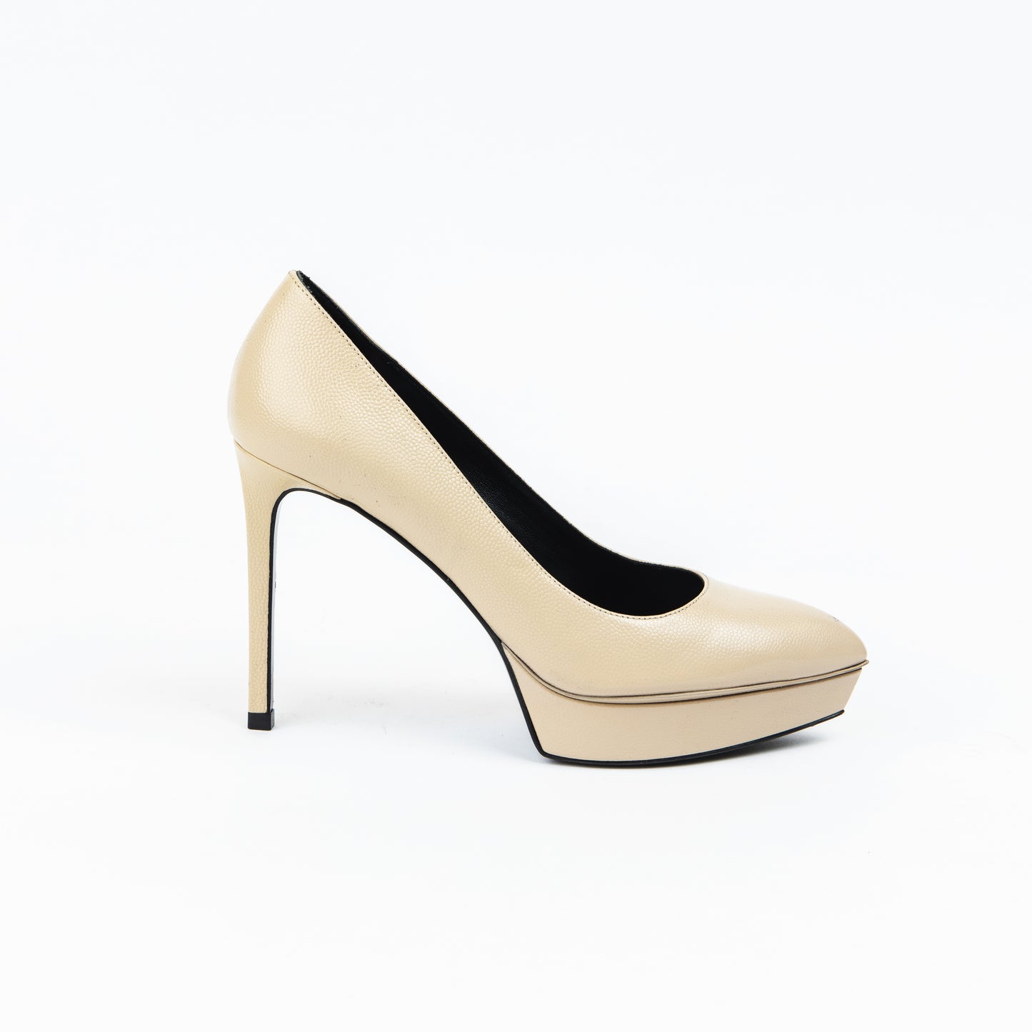 Beige Leather Pointy Pumps