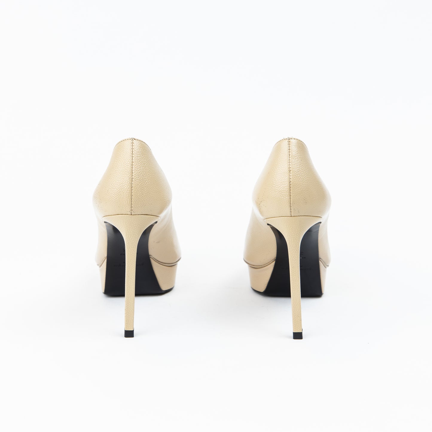 Beige Leather Pointy Pumps